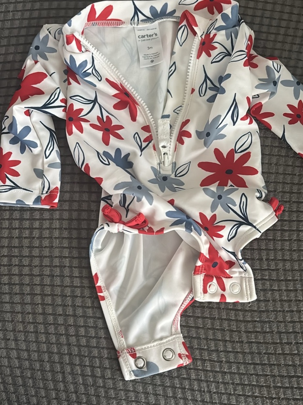 Carter's White Rashguard One-Piece with Red & Blue Floral Print